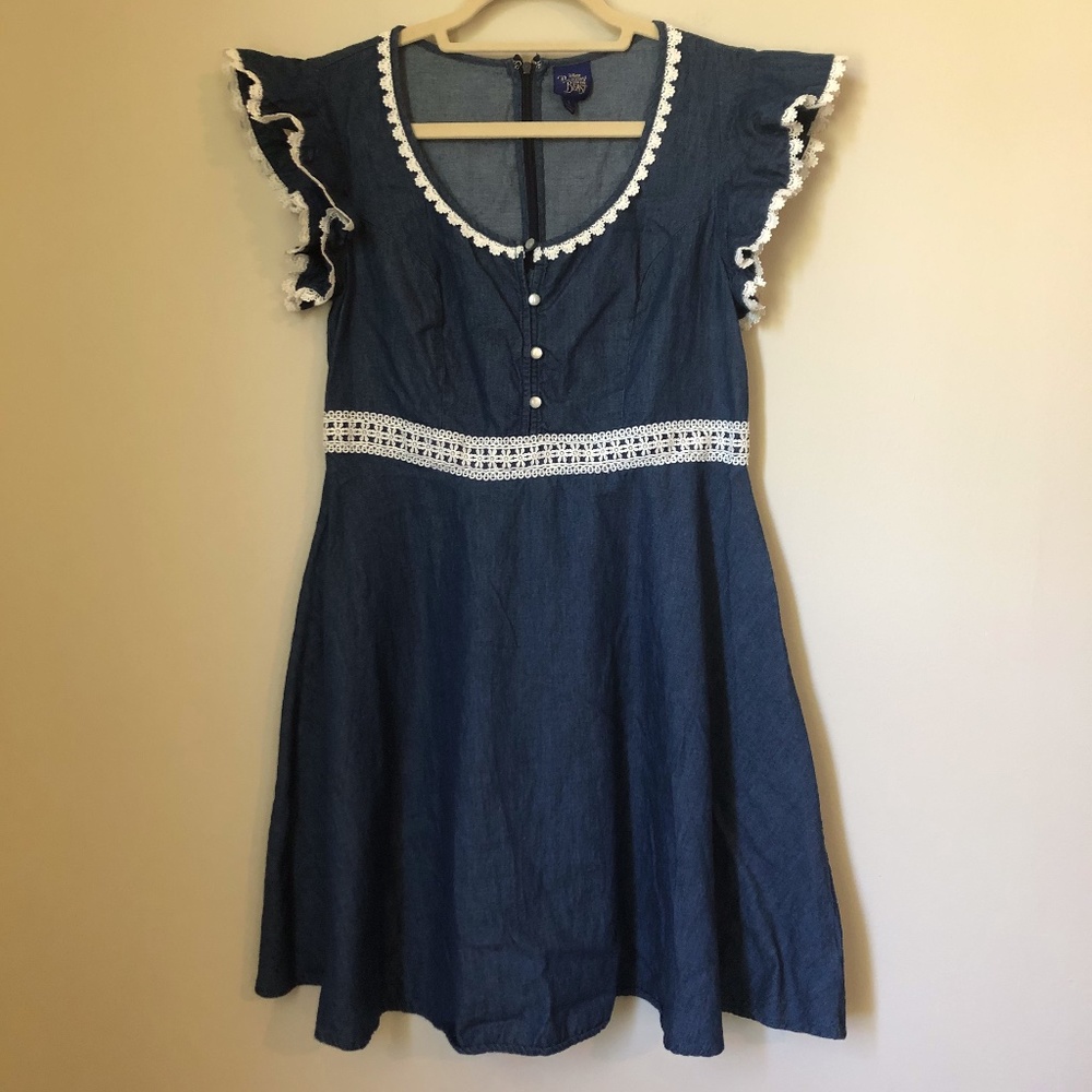 EUC Disney Blue Chambray Dress Junior's Large